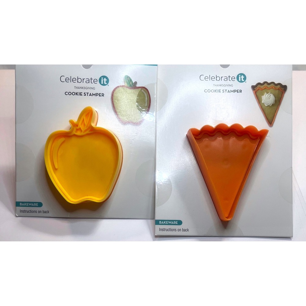 Celebrate It Festive Thanksgiving Fun Cookie Stampers Apple & Pie Slice Set -New